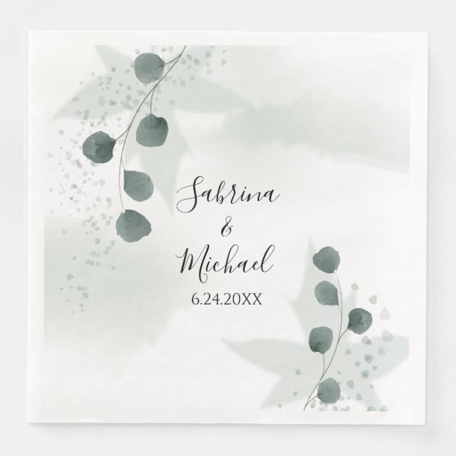 Watercolor Sage Green Eucalyptus Botanical Wedding Napkin (Front)