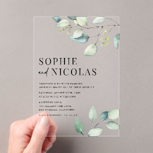 Watercolor Sage Green Eucalyptus Branches Wedding  Acrylic Invitations
