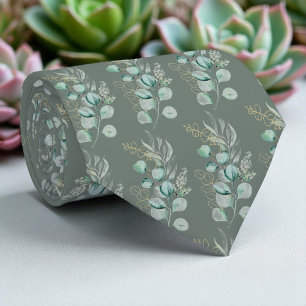 Watercolor Sage Green Eucalyptus Greenery Pattern  Tie
