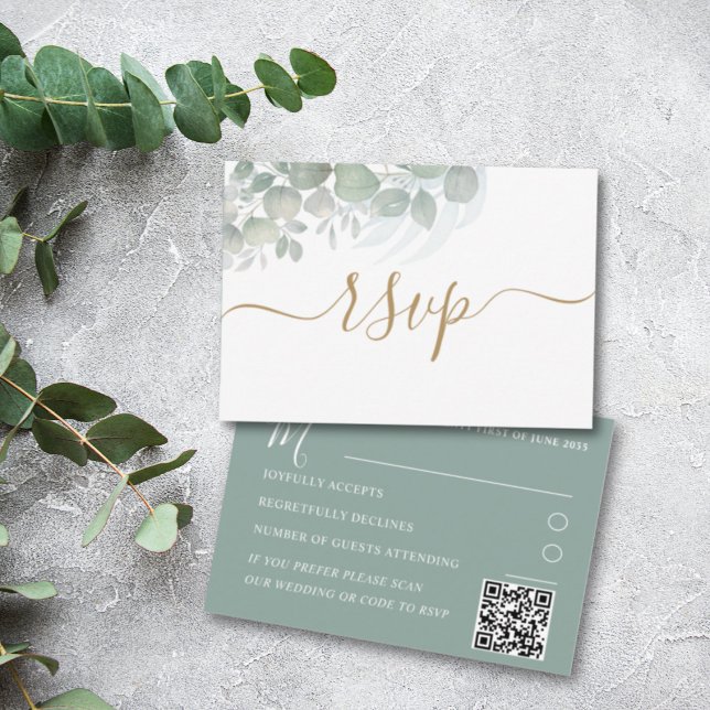 Watercolor Sage Green Eucalyptus Wedding RSVP Enclosure Card (Creator Uploaded)