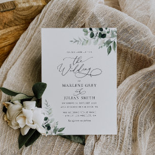 watercolor sage green floral wedding invitation
