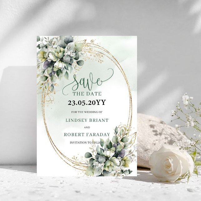Watercolor Sage Green Foliage Save The Date (Watercolor Sage Green Foliage Save The Date)