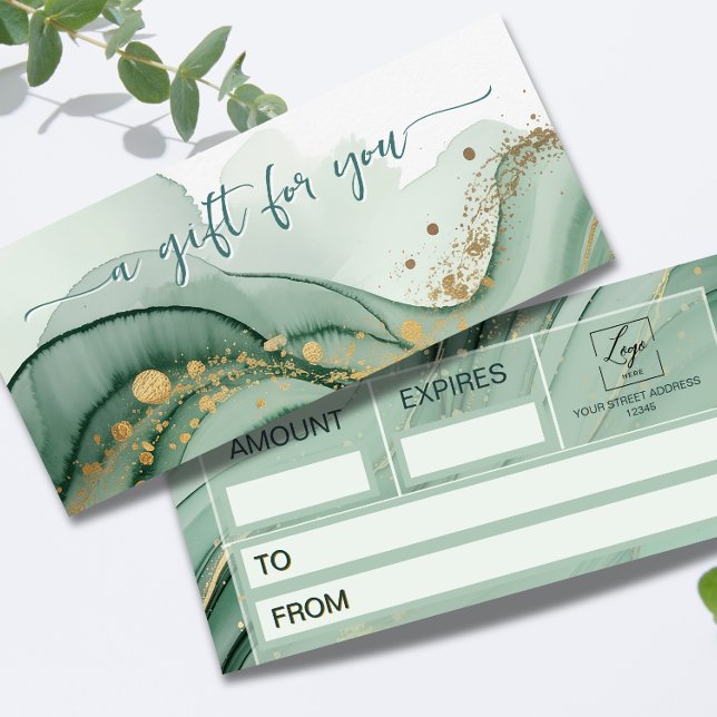 Watercolor Sage Green Gold Gift Certificate (Creator Uploaded)