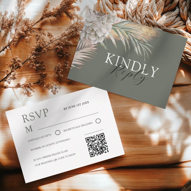 Watercolor Sage Green Palms & Floral Wedding RSVP (Creator Uploaded)