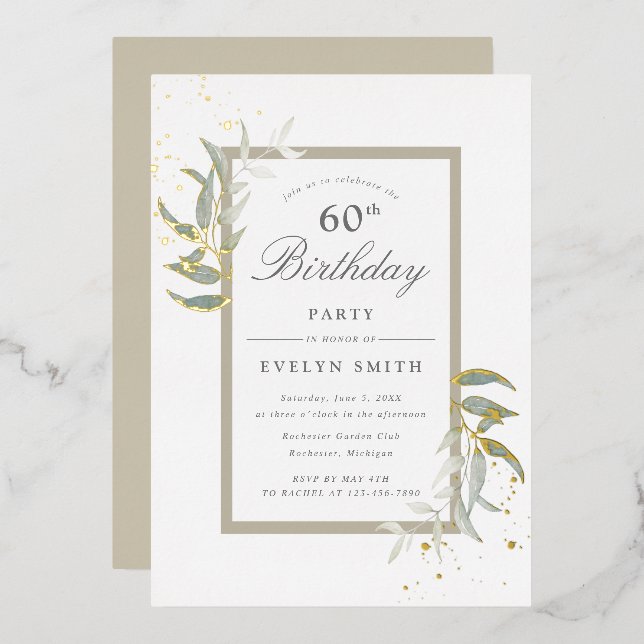 watercolor sage greenery and gold birthday (Front/Back)