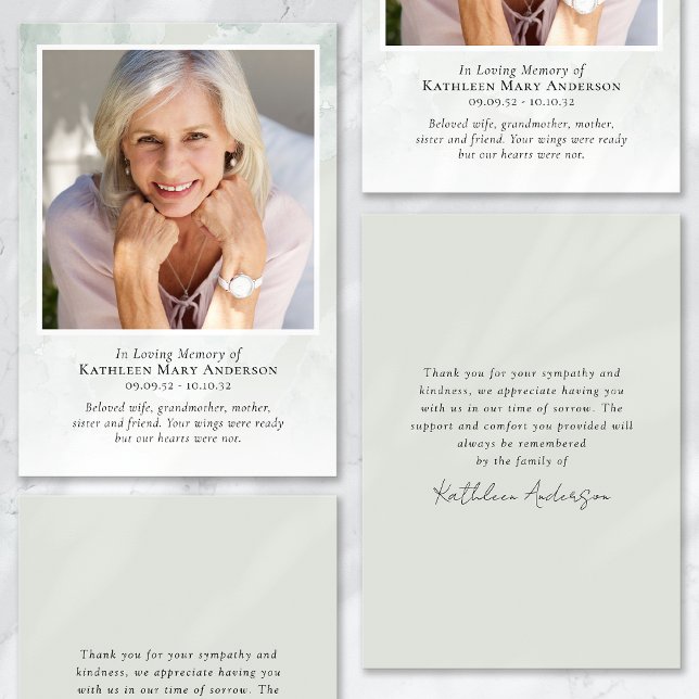 Watercolor Sage Photo Funeral Sympathy Thank You Card (Creator Uploaded)