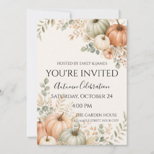 Watercolor Sage Pumpkin Fall Baby Shower Botanical Invitation