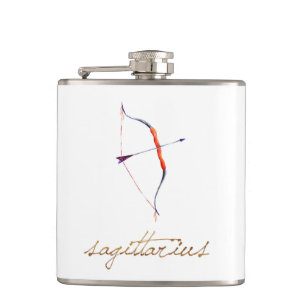 Watercolor Sagittarius Bow & Arrow Hip Flask