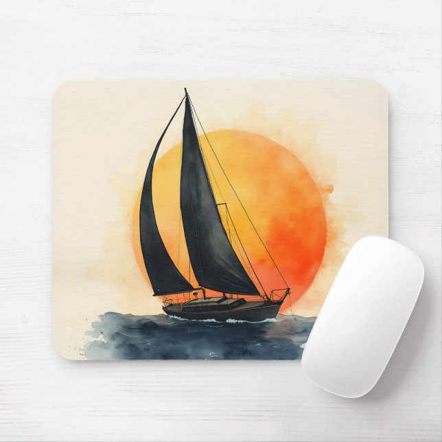 Watercolor Sailboat at Sunset Mouse Pad (With Mouse)