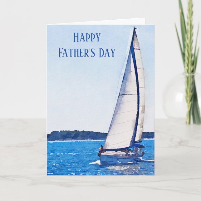Watercolor Sailboat Happy Father's Day Card (Front)