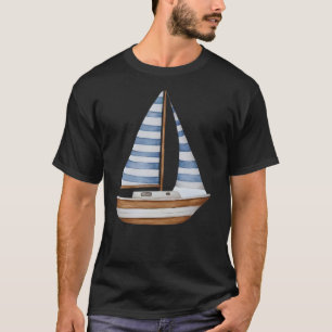 Watercolor Sailboat Illustration – Blue and White T-Shirt
