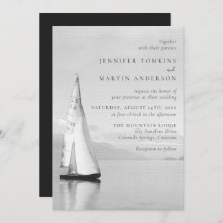 Watercolor Sailboat Lake Wedding Invitations
