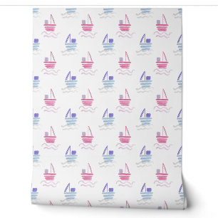 Watercolor Sailboat Nautical Nursery Wallpaper