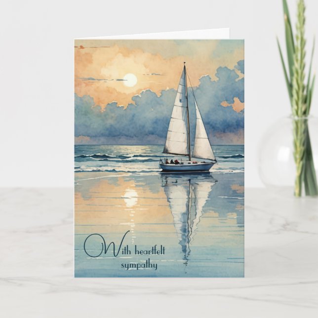 Watercolor Sailboat On a Sunset Lake Card (Front)