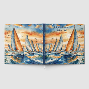 Watercolor Sailboat Regatta For Memorial Service Guest Book