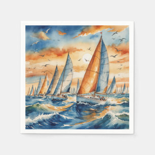 Watercolor Sailboat Regatta Napkin