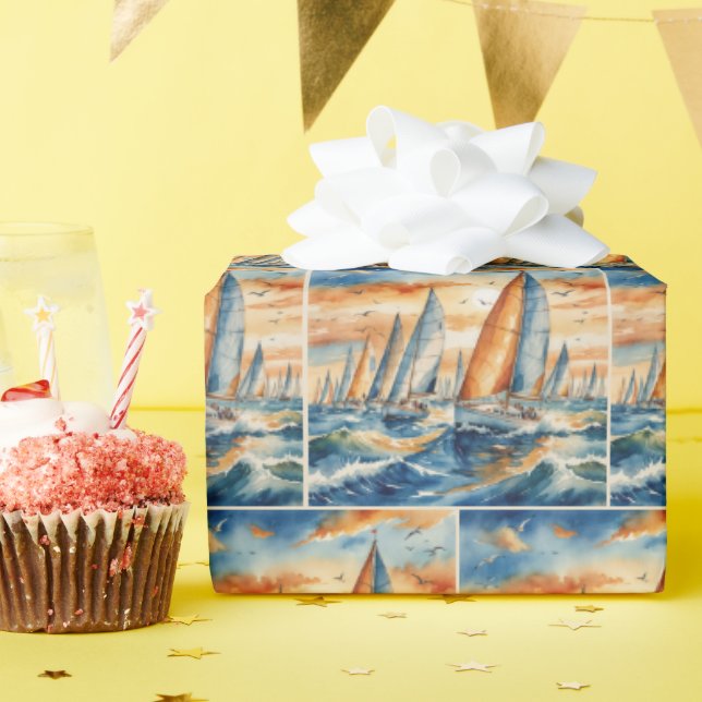 Watercolor Sailboat Regatta Wrapping Paper (Birthday Party)