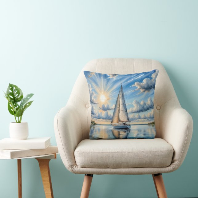 Watercolor Sailboat Sailing In Sunshine Cushion (Chair)