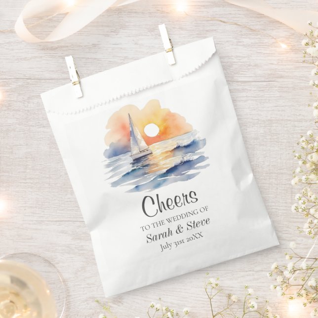 Watercolor Sailboat Sunset Seascape Wedding Favour Bags (Clipped)