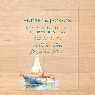 Watercolor Sailboat Wedding Acrylic Invitations
