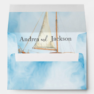 Watercolor Sailboat Wedding Envelope