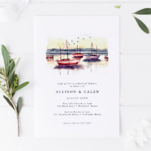 Watercolor Sailboats Harbour Ocean Rehearsal Dinne Invitation