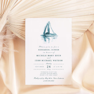 Watercolor Sailing Boat Rehearsal Dinner Invite