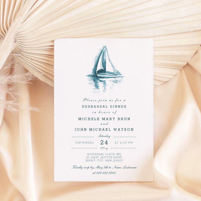 Watercolor Sailing Boat Rehearsal Dinner Invite (Creator Uploaded)