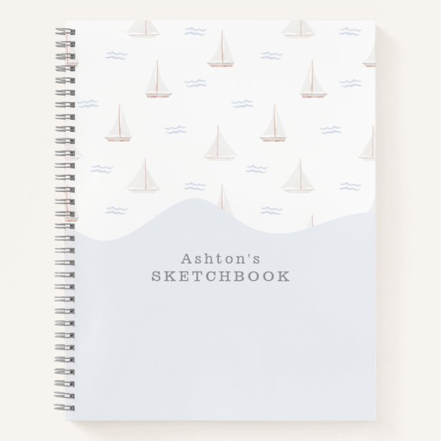 Watercolor Sailing Boats boy/girl skatchbook Notebook (Front)