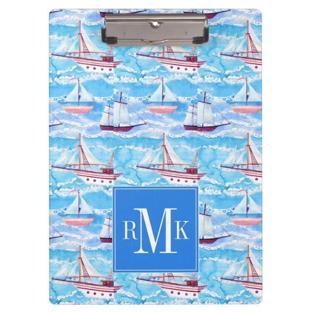 Watercolor Sailing Ships Pattern Clipboard (Front)