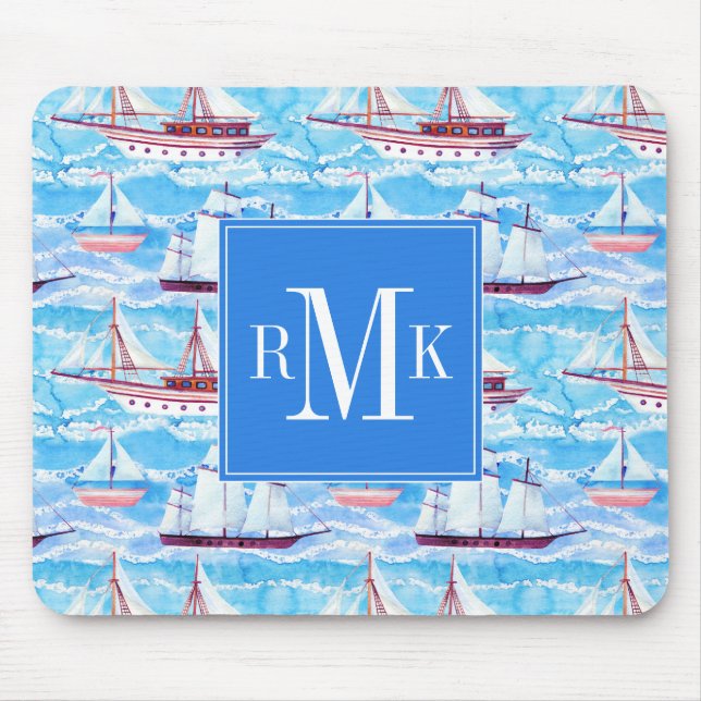 Watercolor Sailing Ships Pattern Mouse Pad (Front)