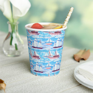 Watercolor Sailing Ships Pattern Paper Cups