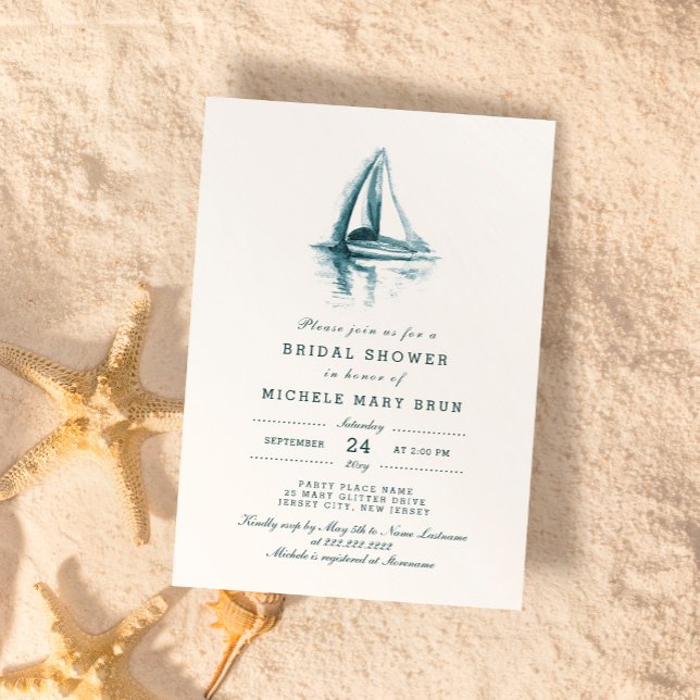 Watercolor Sailing Yacht Party Bridal Shower Invitation (Creator Uploaded)