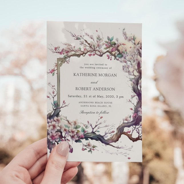 Watercolor Sakura Cherry Flower Wedding Invitation (Creator Uploaded)