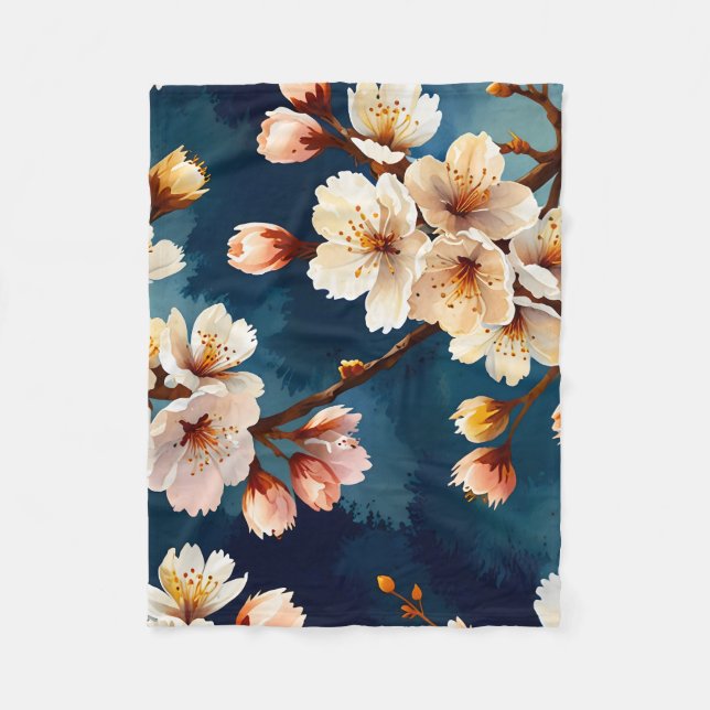Watercolor Sakura Dreams Fleece Blanket (Front)