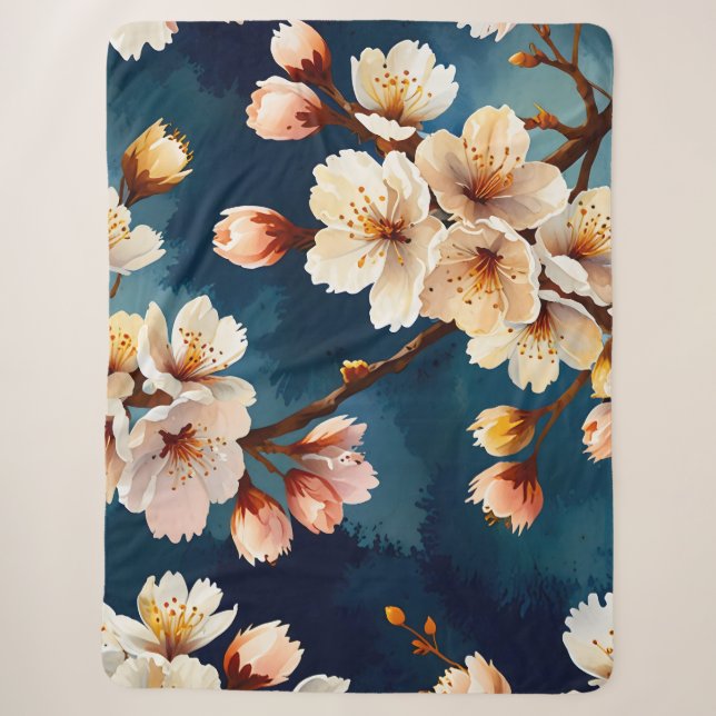 Watercolor Sakura Dreams Sherpa Blanket (Front)