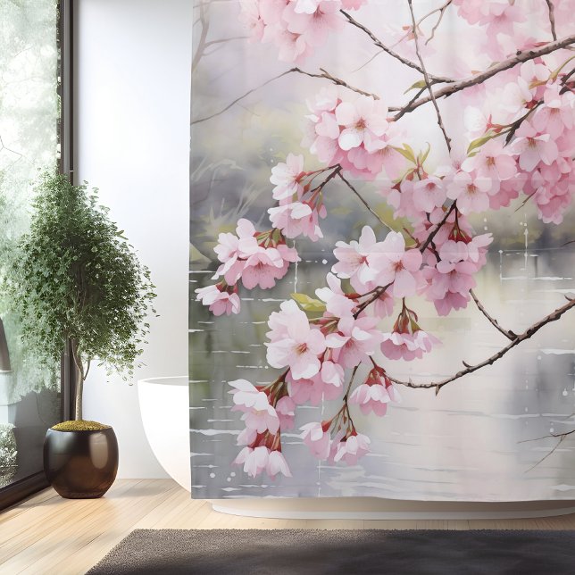 Watercolor Sakura Serenity Shower Curtain (Creator Uploaded)