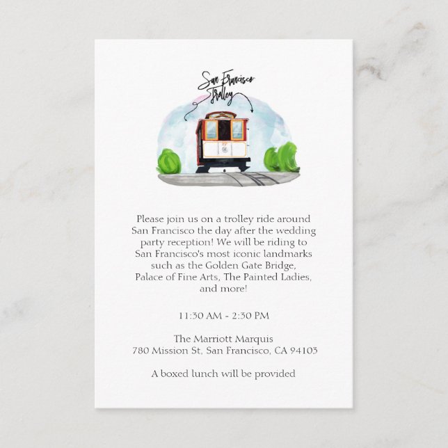 Watercolor San Francisco Wedding Trolley Ride Enclosure Card (Front)