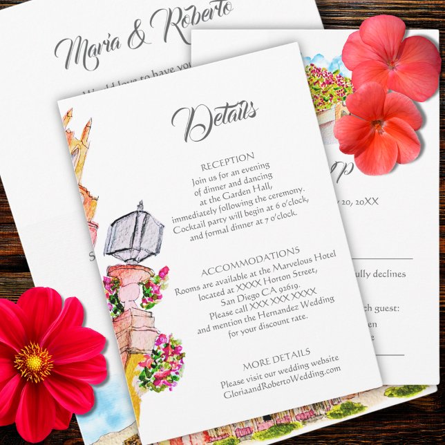 Watercolor San Miguel de Allende Wedding Details Invitation (Creator Uploaded)