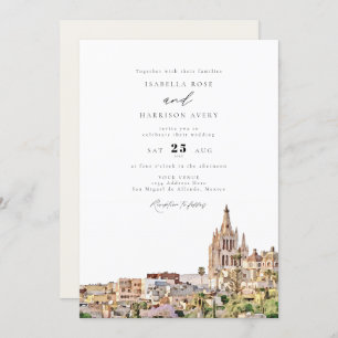 Watercolor San Miguel Mexico City Skyline Wedding Invitation