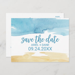 Watercolor Sand and Sea Save the Date Announcement Postcard