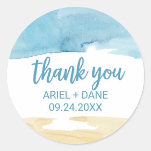 Watercolor Sand and Sea Thank You Favour Classic Round Sticker