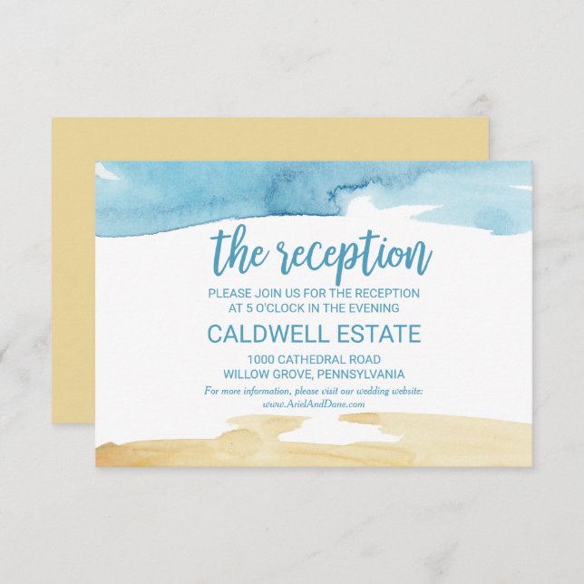 Watercolor Sand and Sea Wedding Reception Insert Invitation (Front/Back)