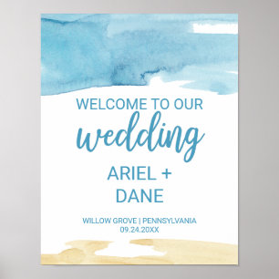 Watercolor Sand and Sea Wedding Welcome Poster
