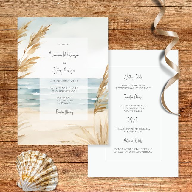 Watercolor Sand and Surf Wedding Invitation (Creator Uploaded)