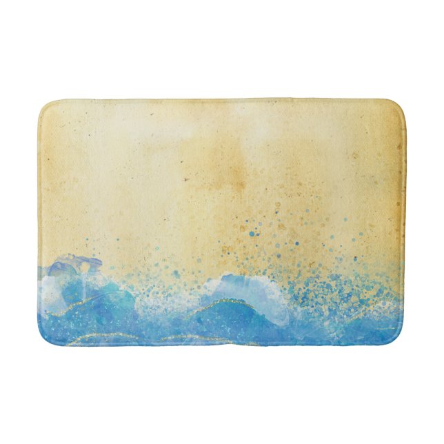 Watercolor Sand and Water Beach Bath Mat (Front)