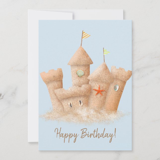 Watercolor Sand Castle Birthday Card (Front)