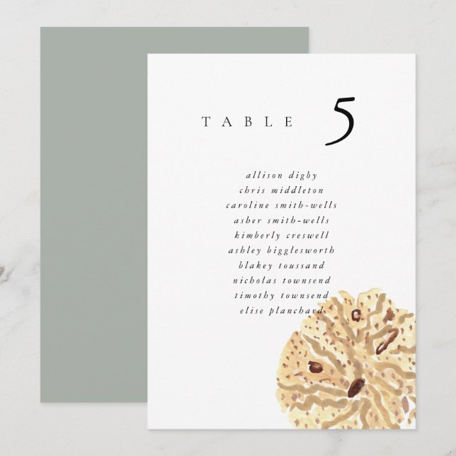 Watercolor Sand Dollar 5x7" Wedding Seat Chart (Front/Back)