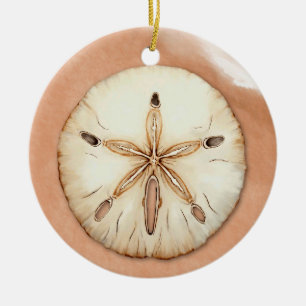 Watercolor Sand Dollar on the Beach Ceramic Tree Decoration