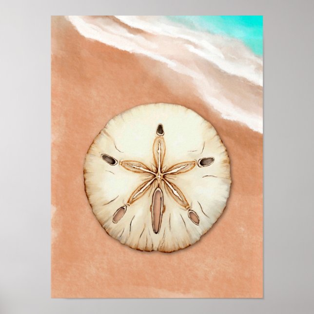Watercolor Sand Dollar on the Beach Poster (Front)